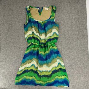 Accidentally In Love Cute Sundress Small Blue Green Scoop Neck Sleeveless Dress